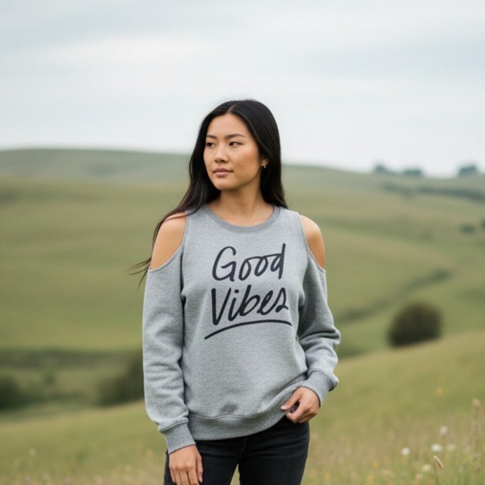 Sundry Good Vibes Cold Shoulder Grey Sweatshirt Size S